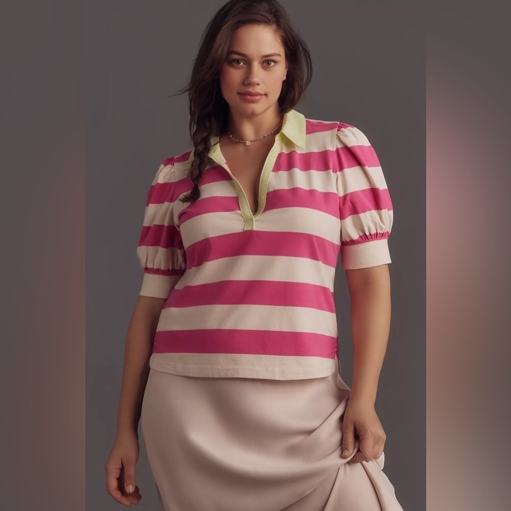 NWT Maeve Puff-Sleeve Polo Top